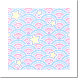 Kawaii Waves and Stars Posters and Art